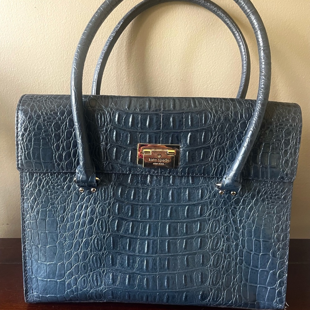 kate spade Navy Croc-Embossed Leather Top-Handle Shoulder Bag